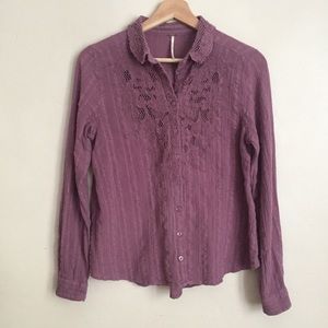 Free People Cotton Embroidered Button Down Shirt